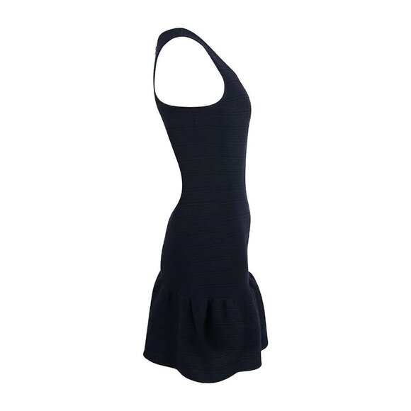 SANDRO Scoop Neck Ribbed Mini Dress in Navy Blue Stretch Cotton - Picture 3 of 11